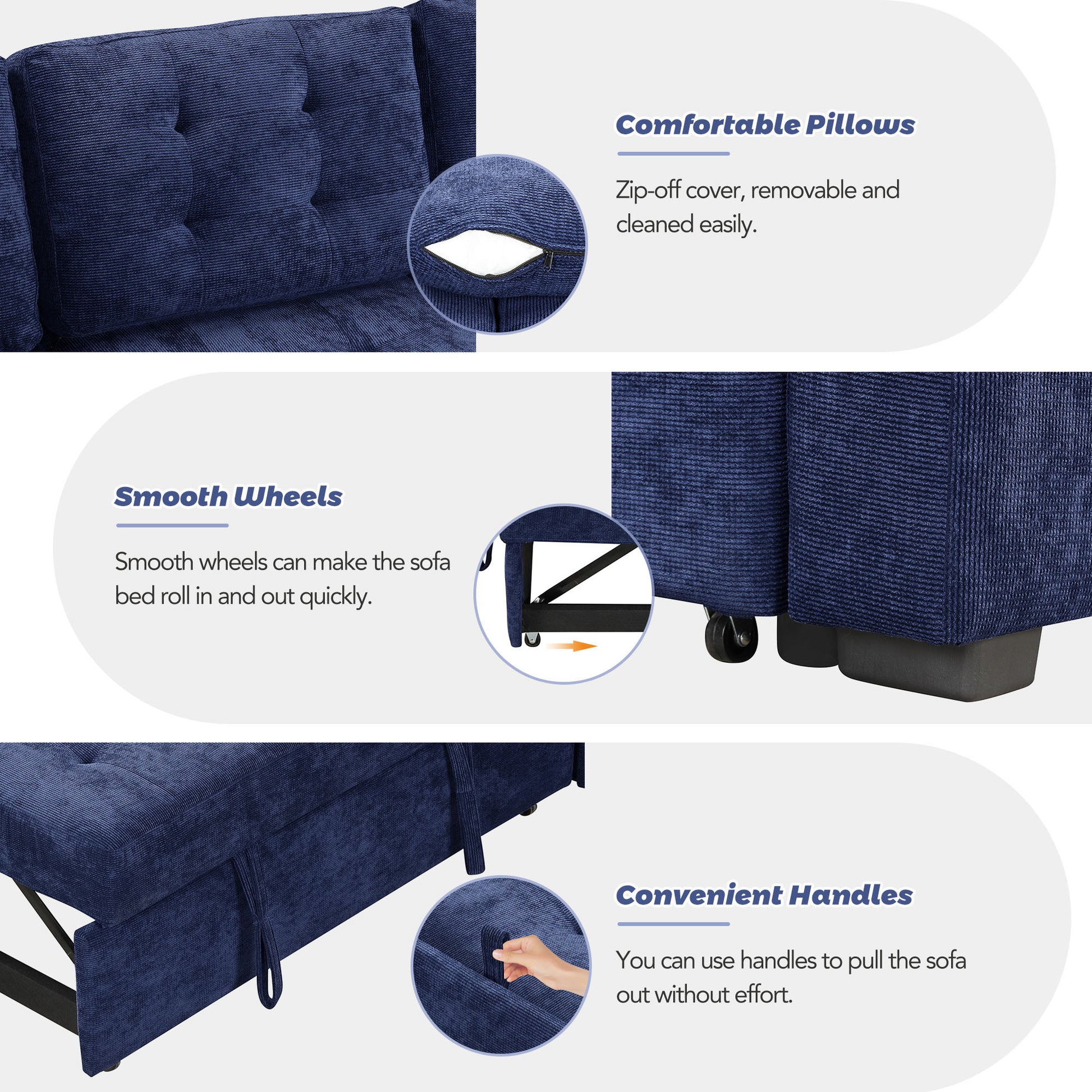 82.6" L Shape Sofa Bed Pull Out Sleeper Sofa With Wheels, Usb Ports, Power Sockets For Living Room, Navy Blue Navy Blue Foam Velvet