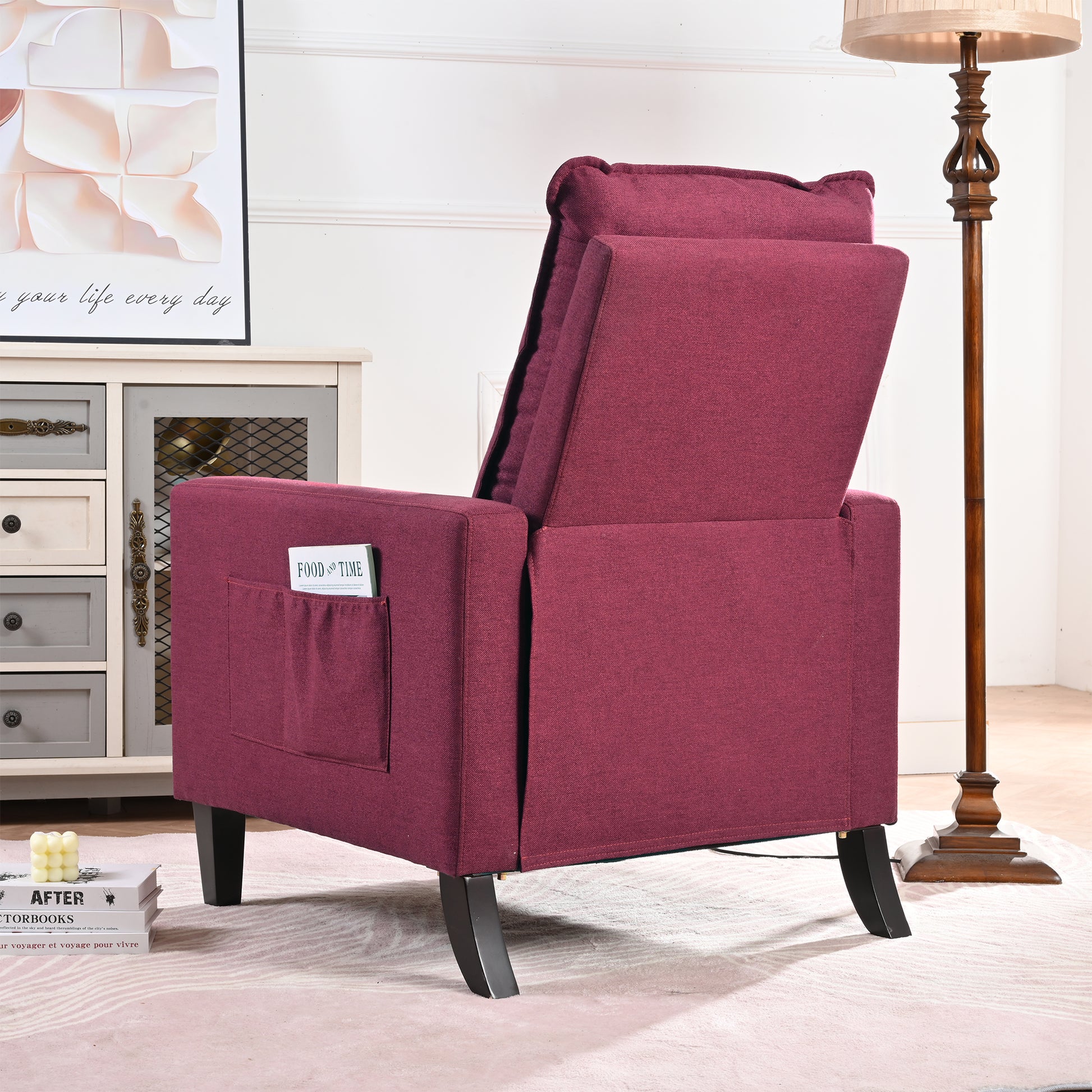 Recliner Chairs For Adults, Adjustable Recliner Sofa With Mobile Phone Holder & Cup Holder, Modern Reclining Chairs Fabric Push Back Recliner Chairs For Living Room, Bedroom, Red Red Foam Polyester