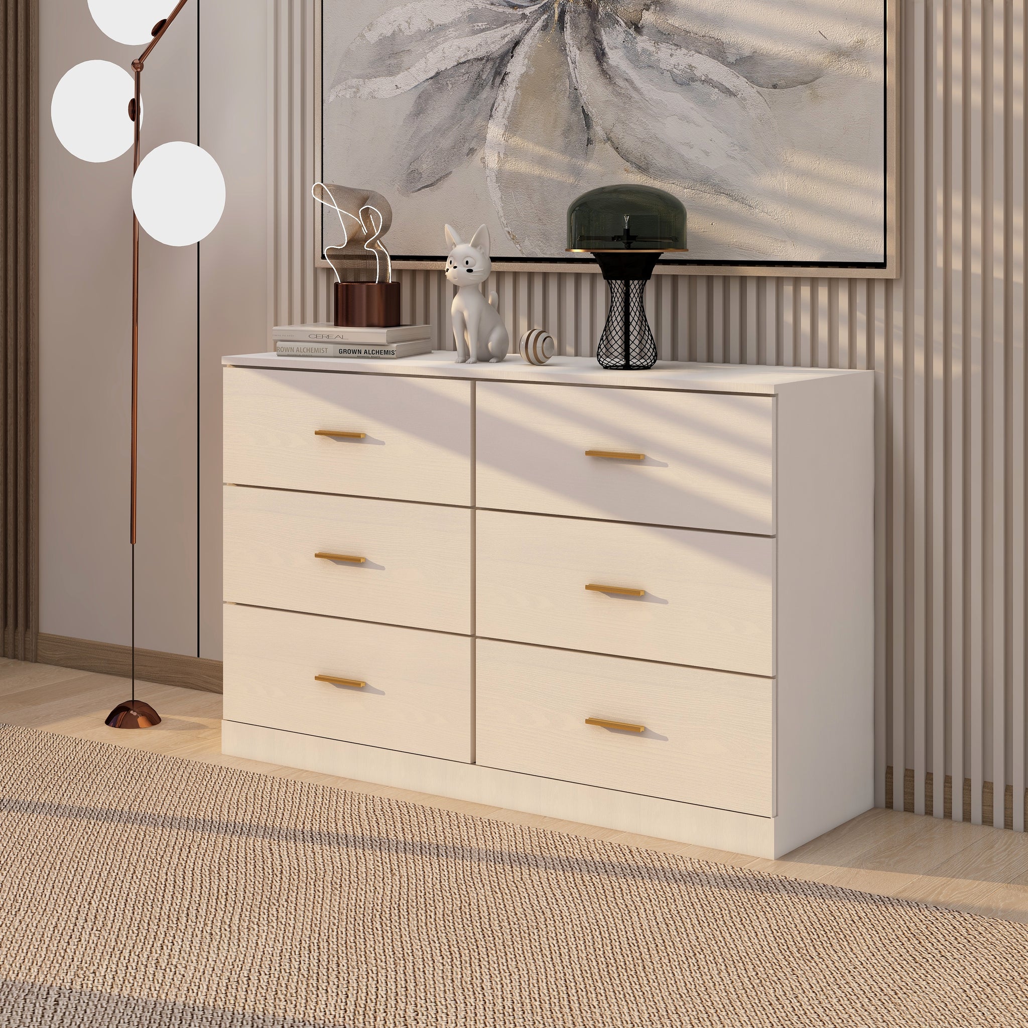 Modern White 6 Drawer Dresser For Bedroom Large Storage Wide Chest Of Drawers, Sturdy & Safe Chest 5 Or More Drawers Whitewash Antique White Primary Modern White 6 Drawer Dresser For Bedroom Large Storage Wide Chest Of Drawers, Sturdy & Safe Chest 5 Or More Drawers Whitewash Antique White Primary