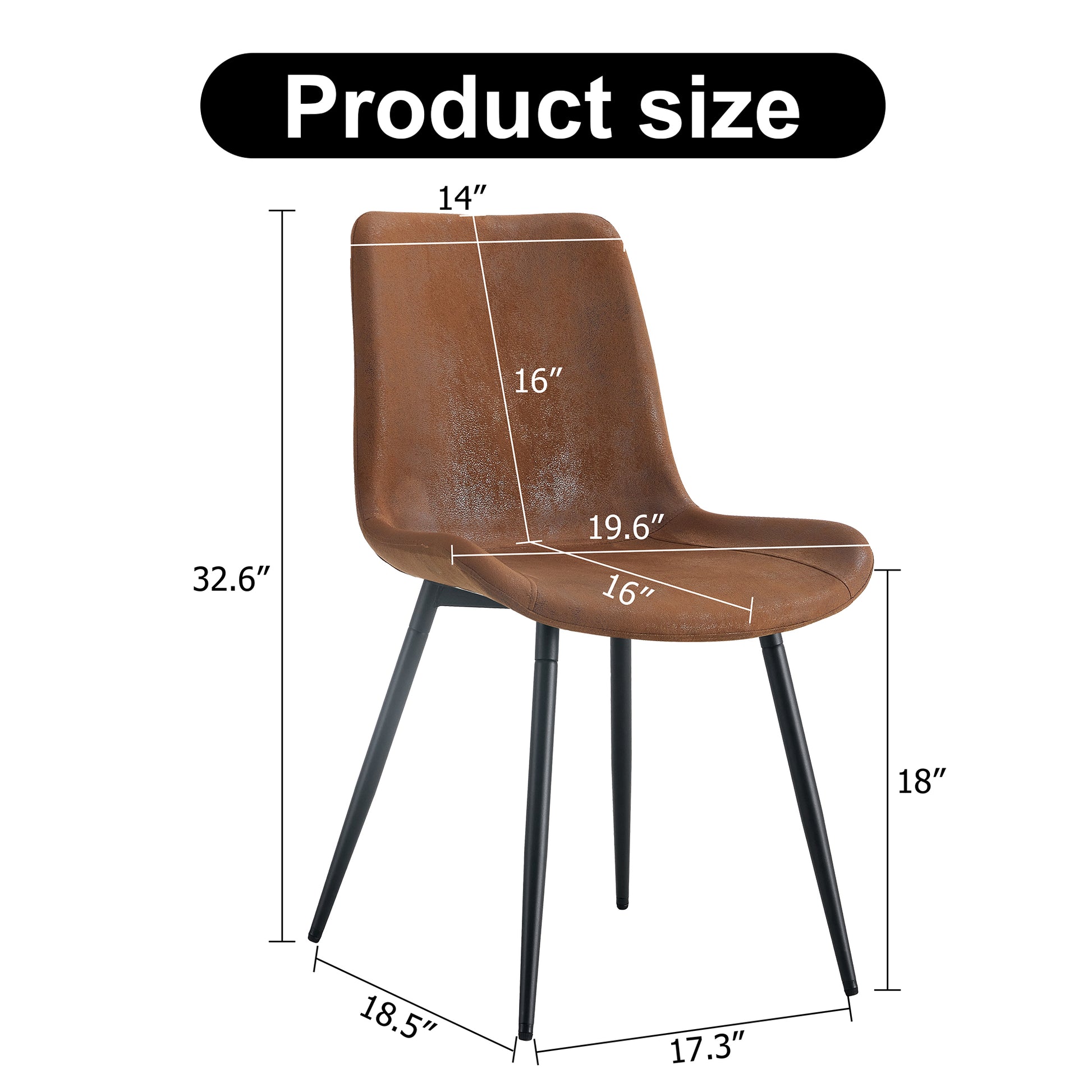 Brown Suede Backrest Cushion Dining Chair, Black Metal Legs, Curved Widened Cushion Design, More Comfortable, Suitable For Restaurants, Kitchens, Bedrooms, Offices. 6 Chairs 0502 Brown Suede