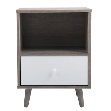 Set Of 2 Low Foot Bedside Table With Drawer Storage Compartment Gray Gray Solid Wood Mdf