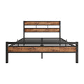 Full Size Platform Bed Frame With Rustic Vintage Wood Headboard, Strong Metal Slats Support, No Box Spring Needed Box Spring Not Required Full Black Metal Brown Bedroom Bed Frame Metal & Wood