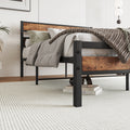 Full Size Platform Bed Frame With Rustic Vintage Wood Headboard, Strong Metal Slats Support, No Box Spring Needed Box Spring Not Required Full Black Metal Brown Bedroom Bed Frame Metal & Wood