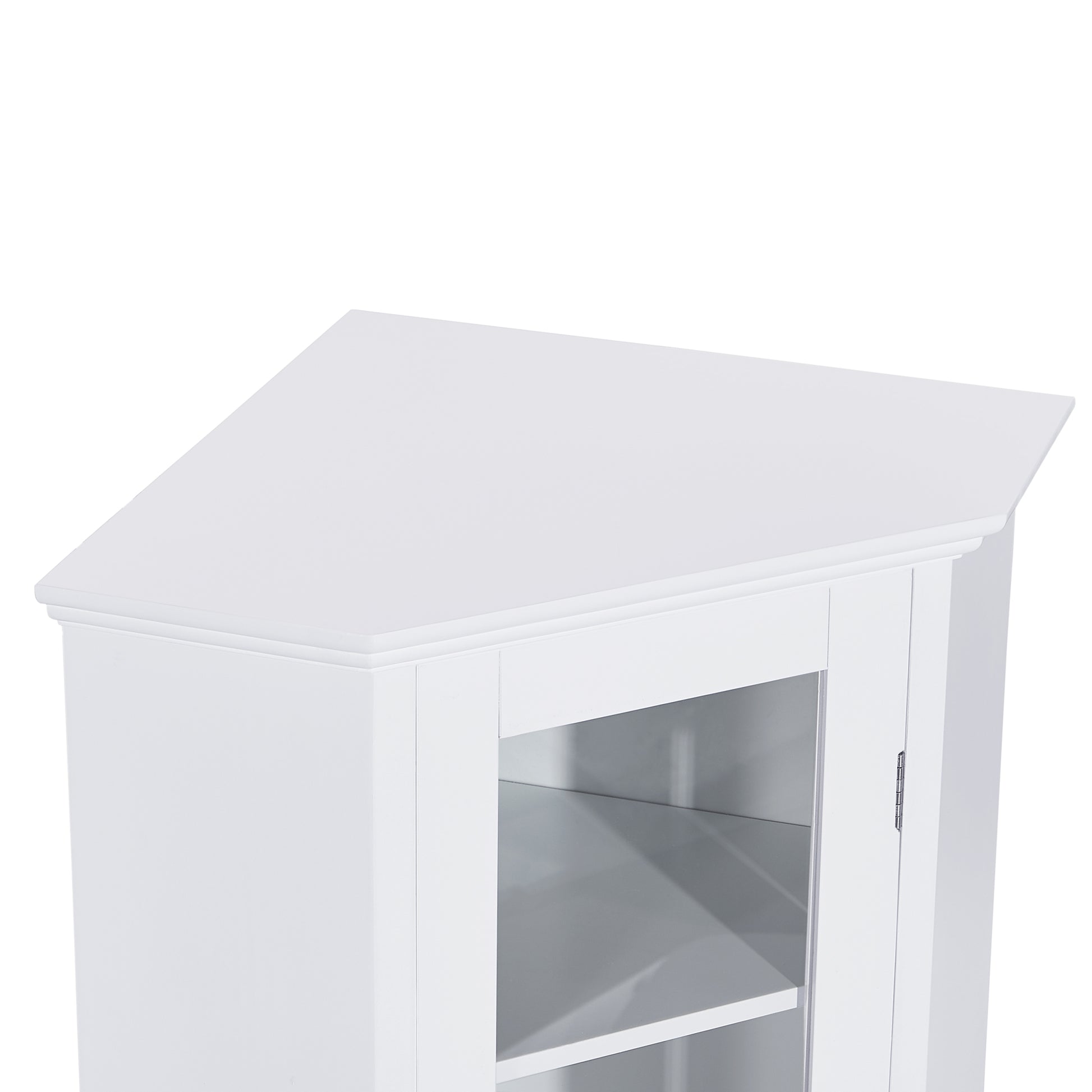 Freestanding Bathroom Cabinet with Glass Door, Corner white-mdf+glass