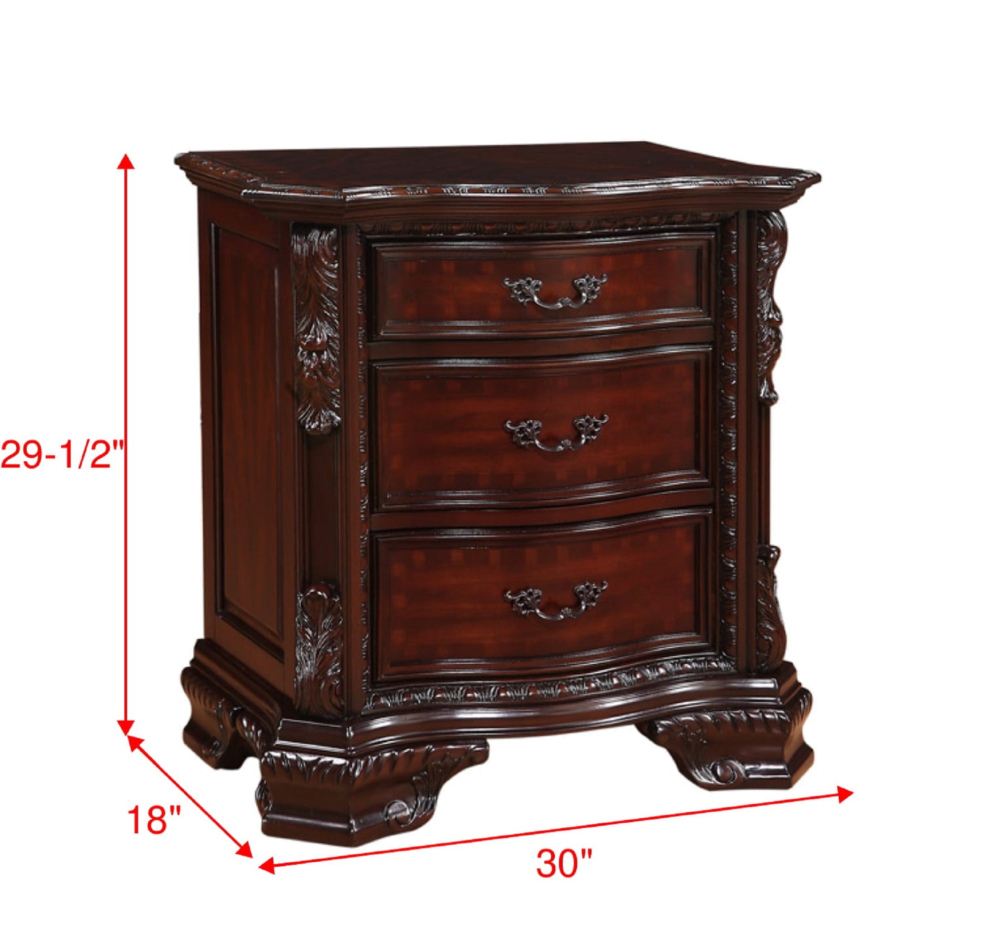 1Pc Traditional Nightstand End Table With Three Storage Drawers Brown Cherry Decorative Drawer Pulls Solid Wood Bedroom Furniture Brown 3 Drawers Bedside Cabinet Espresso Solid Wood