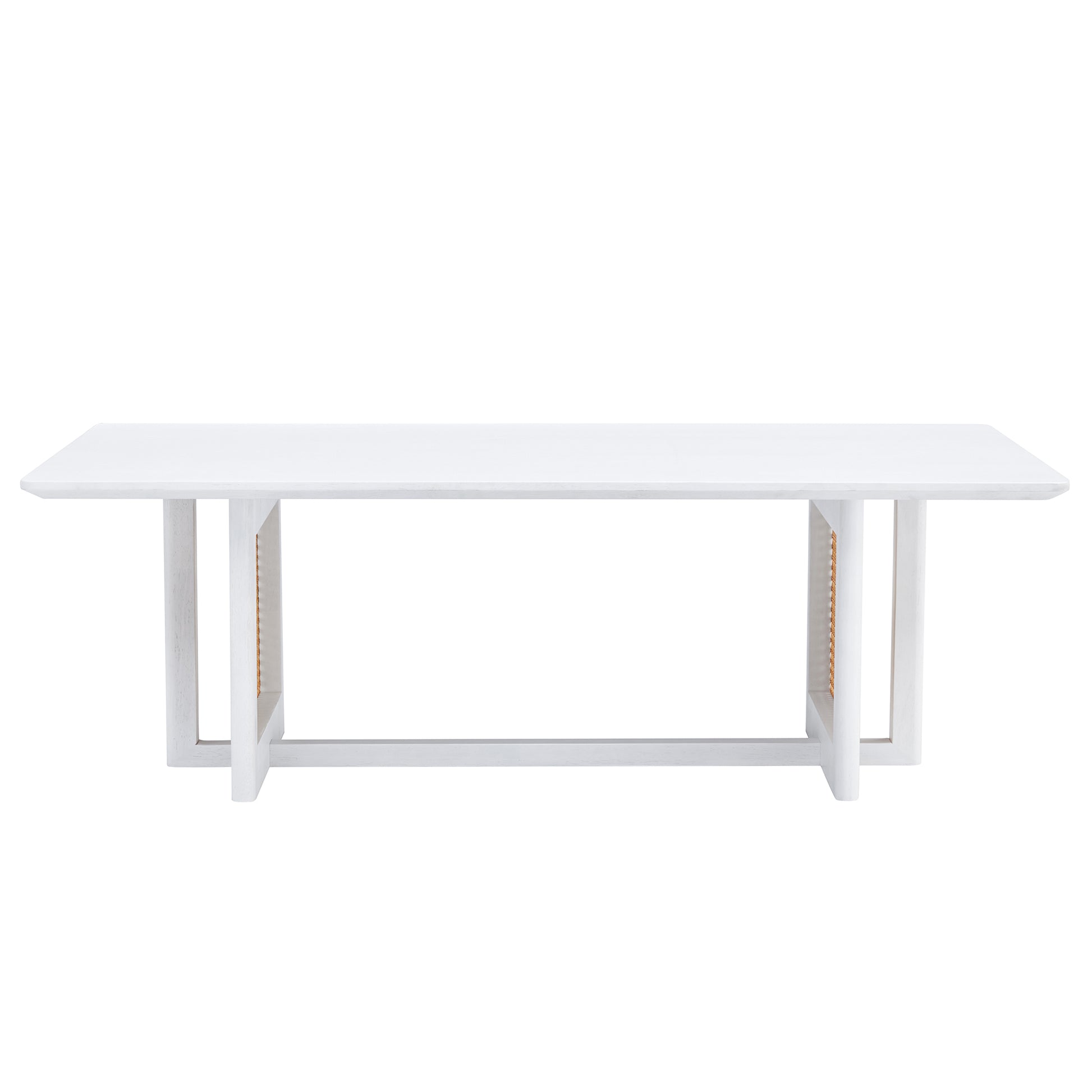 Chinese Style White Solid Wood And Imitation Rattan Coffee Table, Rectangular Solid Wood Coffee Low Table, Small Living Room Coffee Table White Solid Wood