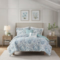 5 Piece Seersucker Duvet Cover Set With Throw Pillows Blue Polyester