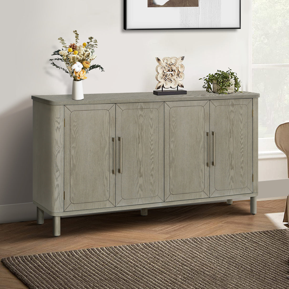 Four Door Storage Cabinet With Curved Countertop GRAT antique gray-mdf