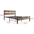 Full Size Platform Bed Frame With Rustic Vintage Wood Headboard, Strong Metal Slats Support, No Box Spring Needed Box Spring Not Required Full Black Metal Brown Bedroom Bed Frame Metal & Wood