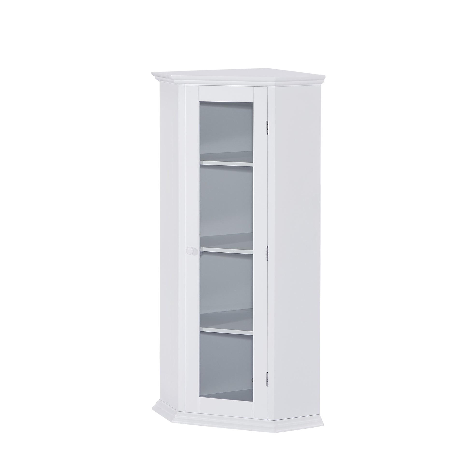 Freestanding Bathroom Cabinet with Glass Door, Corner white-mdf+glass