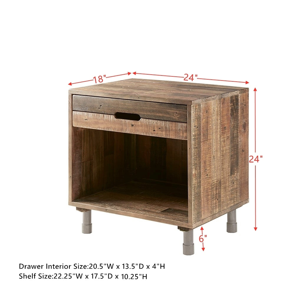 Solid Wood Nightstand Natural Wood