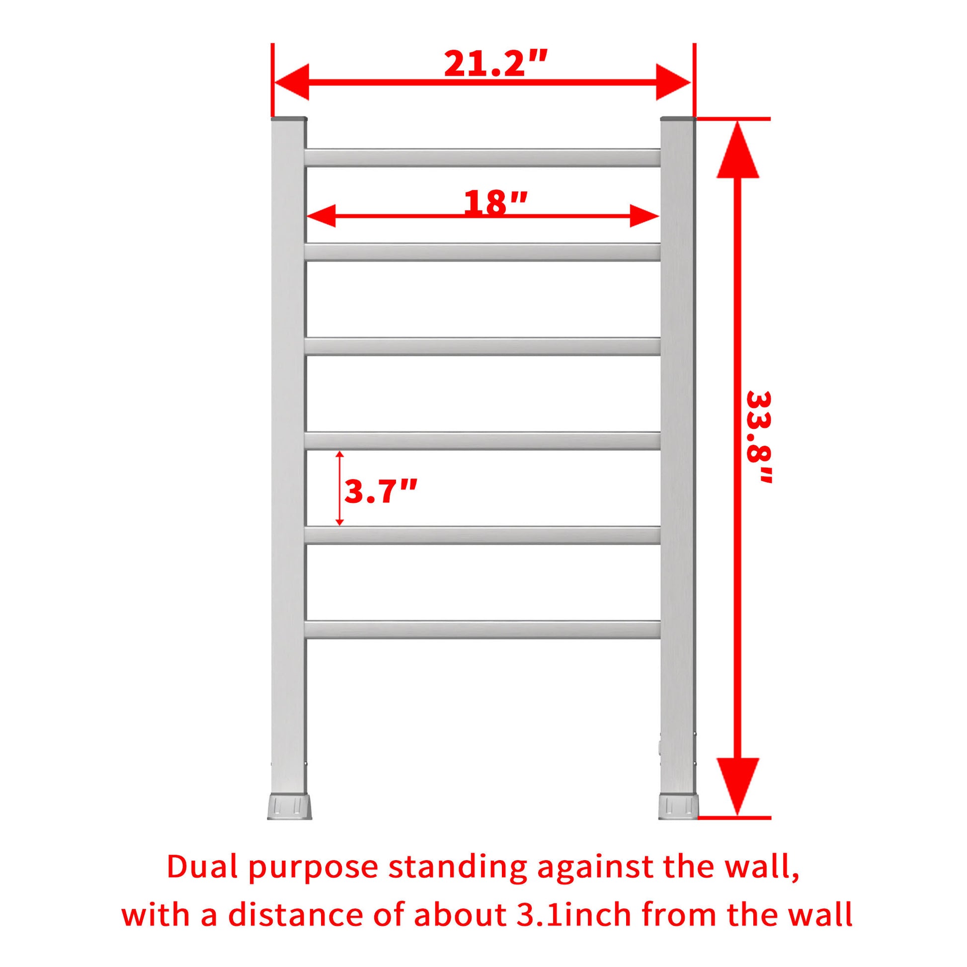 Electric Heated Towel Rack For Bathroom, Wall Mounted Towel Warmer, 6 Stainless Steel Bars Drying Rack Silver Aluminium