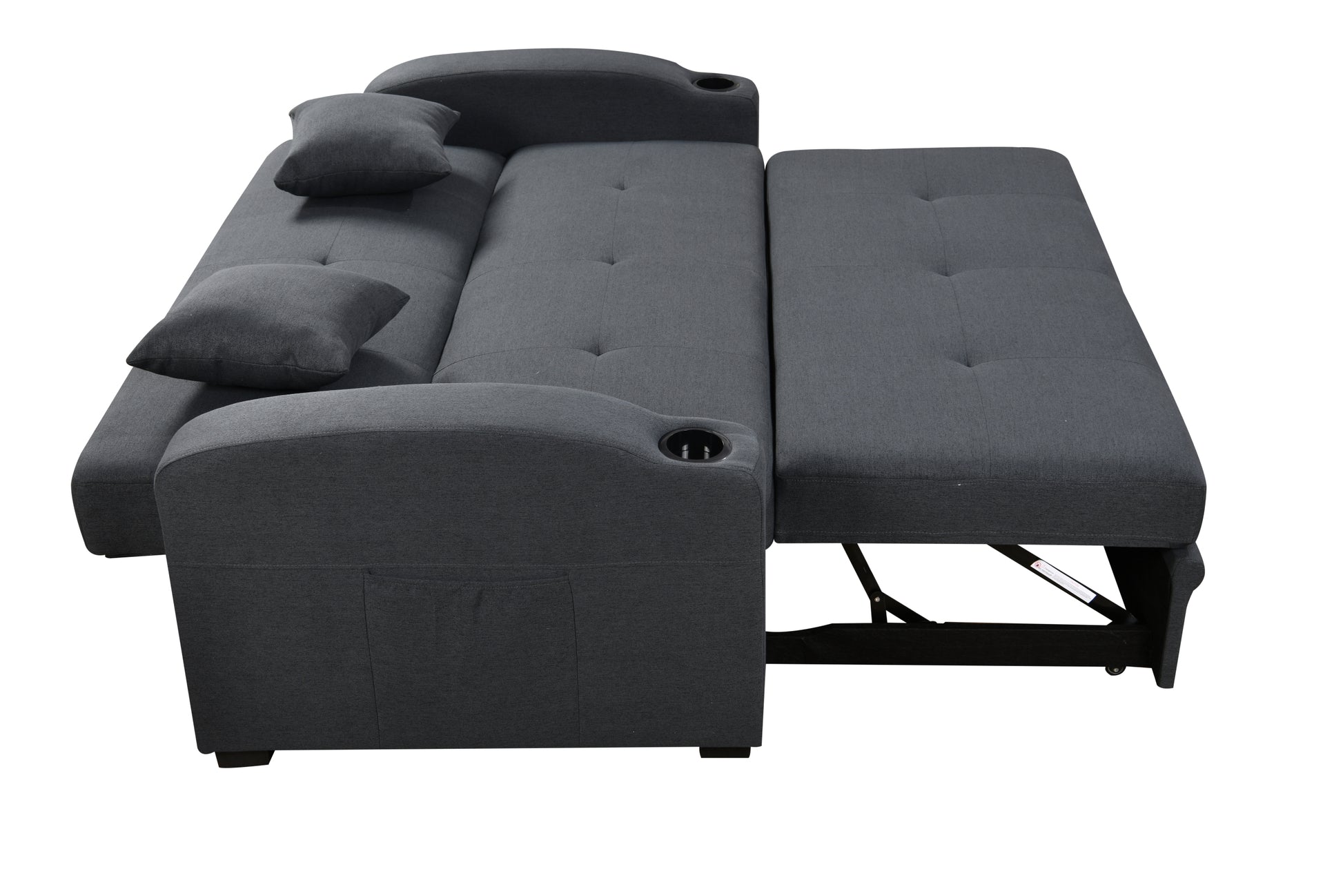 75 Inch 3 In 1 Convertible Modern Sofa With Convenient Pull Out Bed,Reclining Backrest, Cup Holders,Pillows And Pockets, Futon Couches For Living Room Apartment Office,Dark Blue Light Brown Wood Primary Living Space Heavy Duty Eucalyptus 3 Seat Dark Blue