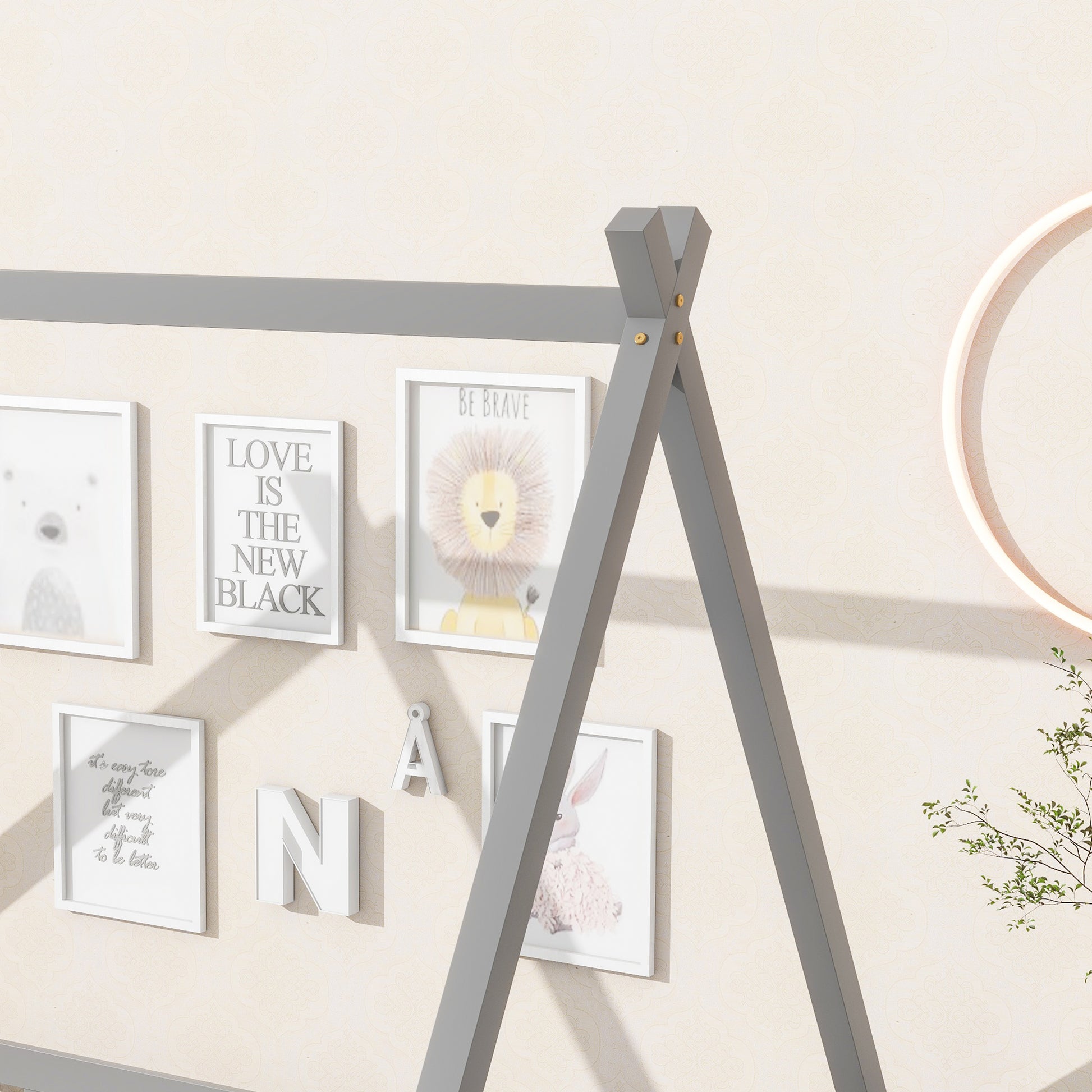 Full Tent Shaped Floor Bed, With Guardrails, Slats, Door ,Grey Full Grey Wood Bedroom American Design Pine Bed Frame Pine