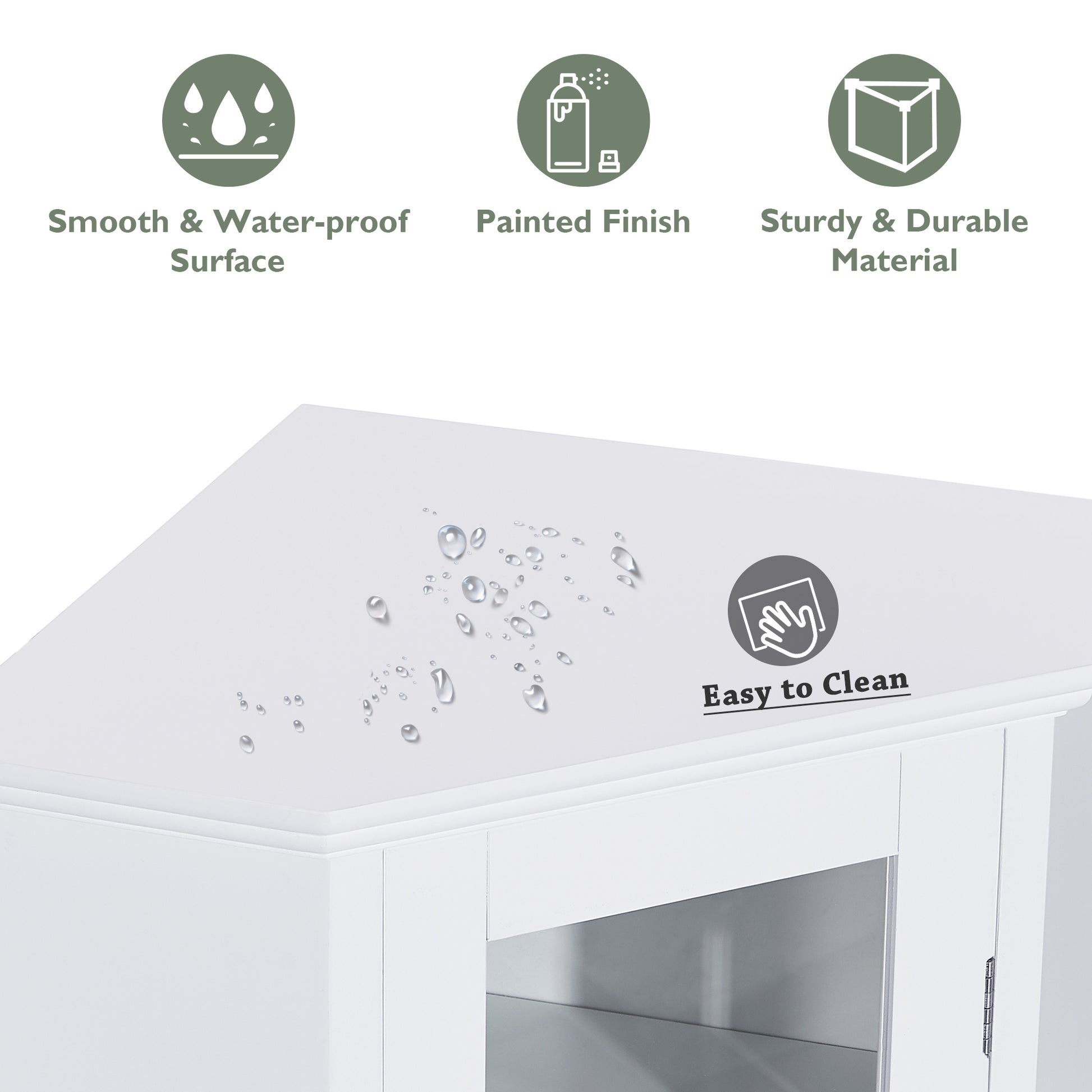 Freestanding Bathroom Cabinet with Glass Door, Corner white-mdf+glass