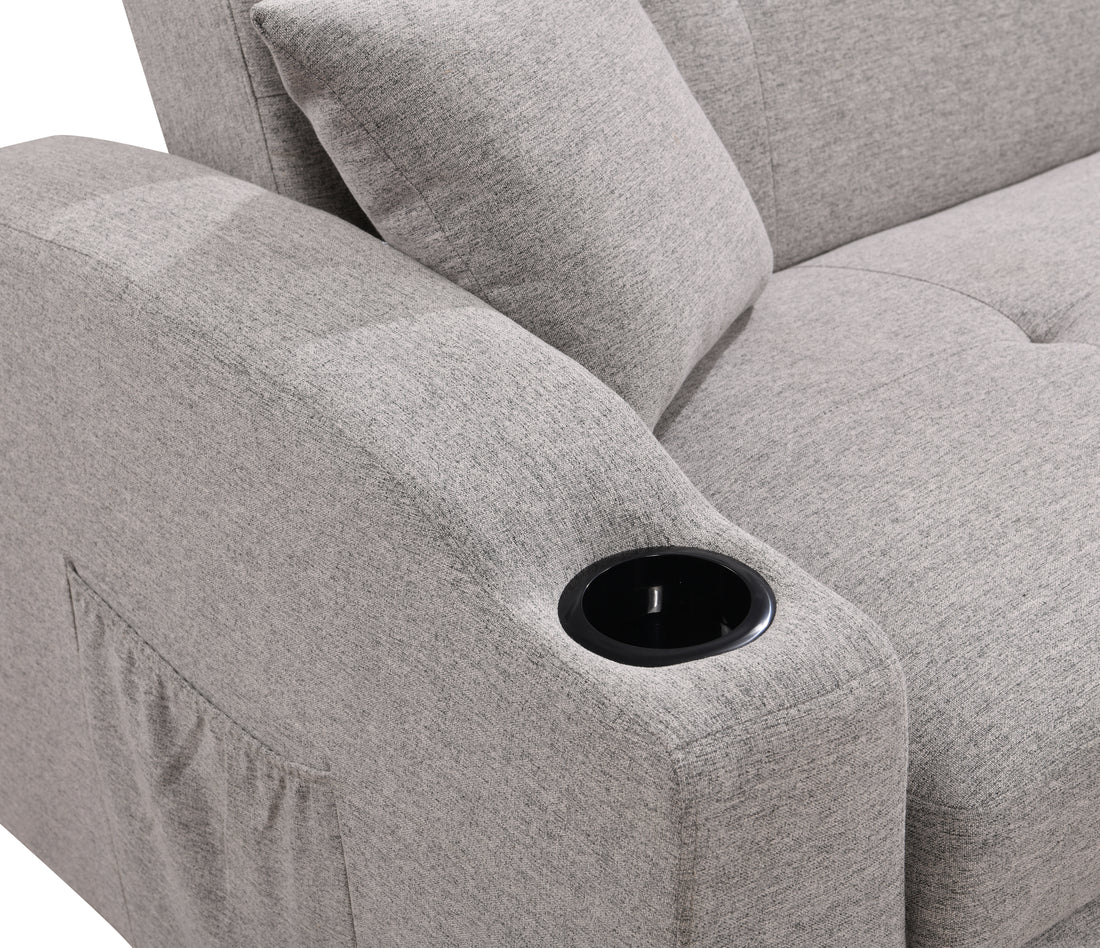 75 Inch 3 In 1 Convertible Modern Sofa With Convenient Pull Out Bed,Reclining Backrest, Cup Holders,Pillows And Pockets, Futon Couches For Living Room Apartment Office, Light Gray Light Brown Wood Primary Living Space Heavy Duty Eucalyptus 3 Seat Light