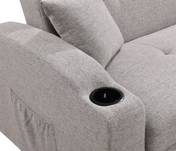 75 Inch 3 In 1 Convertible Modern Sofa With Convenient Pull Out Bed,Reclining Backrest, Cup Holders,Pillows And Pockets, Futon Couches For Living Room Apartment Office, Light Gray Light Brown Wood Primary Living Space Heavy Duty Eucalyptus 3 Seat Light