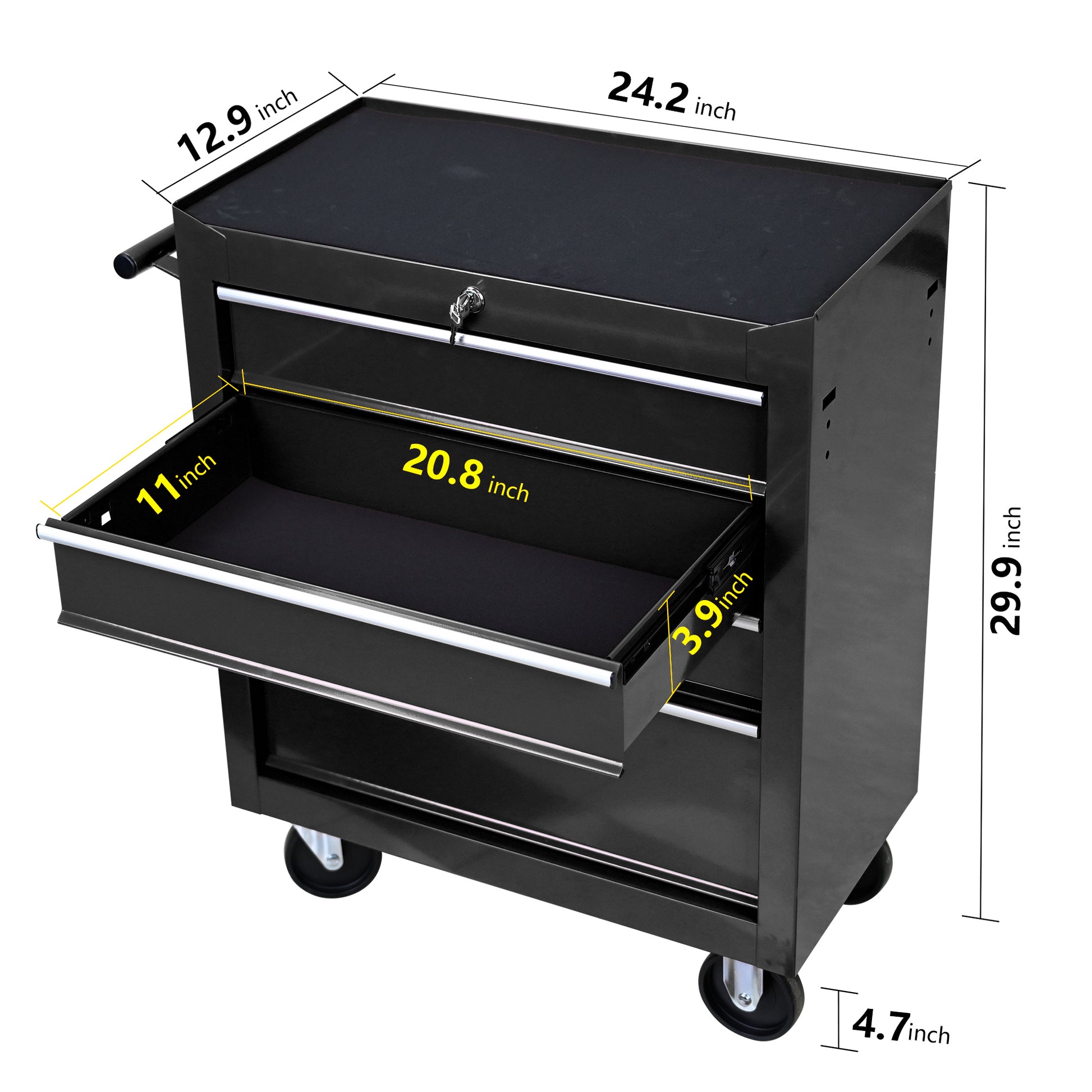 4 Drawers Multifunctional Tool Cart With Wheels Black Black Steel