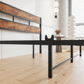 Full Size Platform Bed Frame With Rustic Vintage Wood Headboard, Strong Metal Slats Support, No Box Spring Needed Box Spring Not Required Full Black Metal Brown Bedroom Bed Frame Metal & Wood