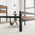 Full Size Platform Bed Frame With Rustic Vintage Wood Headboard, Strong Metal Slats Support, No Box Spring Needed Box Spring Not Required Full Black Metal Brown Bedroom Bed Frame Metal & Wood