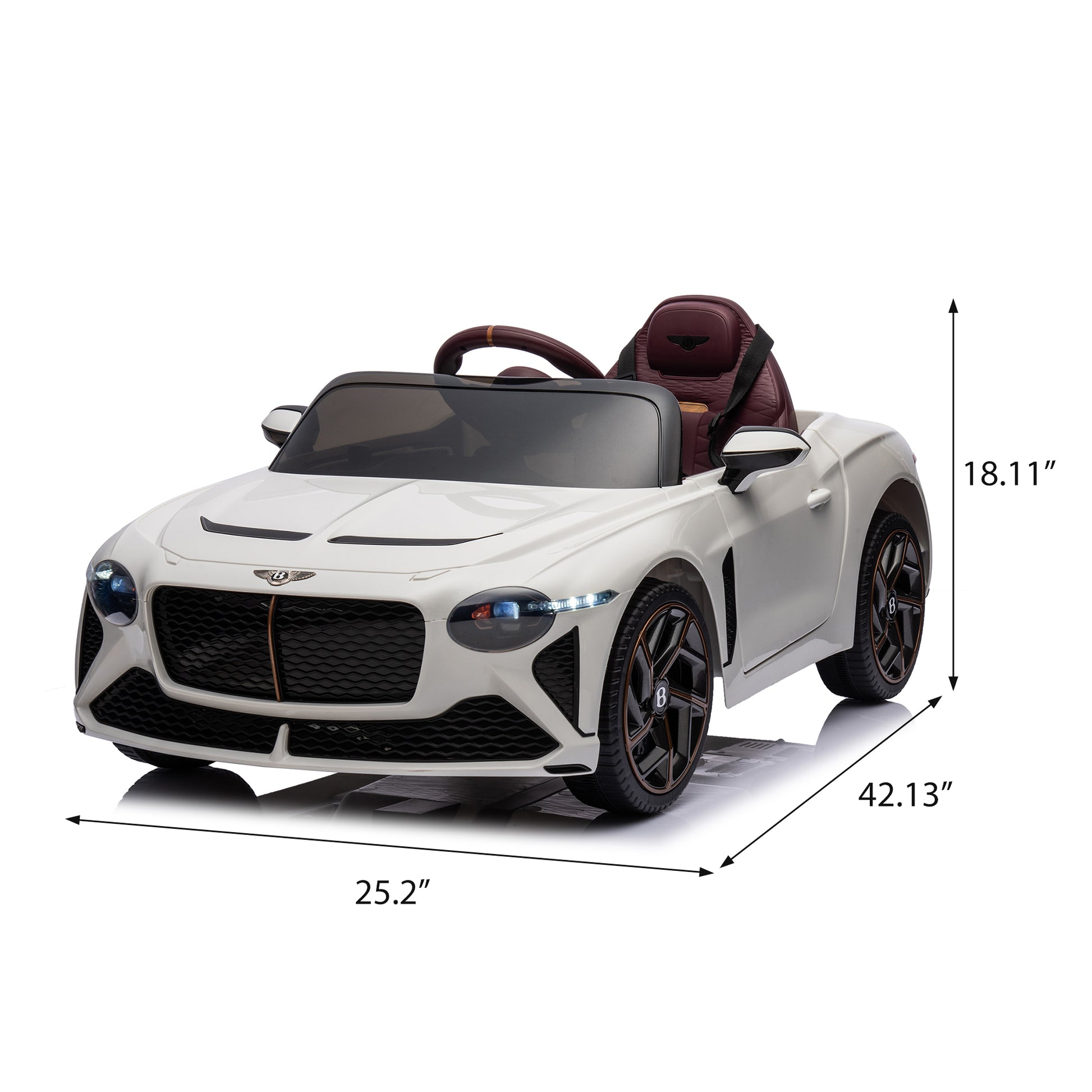 12V Battery Powered Ride On Car For Kids, Licensed Bentley Bacalar, Remote Control Toy Vehicle With Music Player, Led Light, 2 Driving Modes White Polypropylene