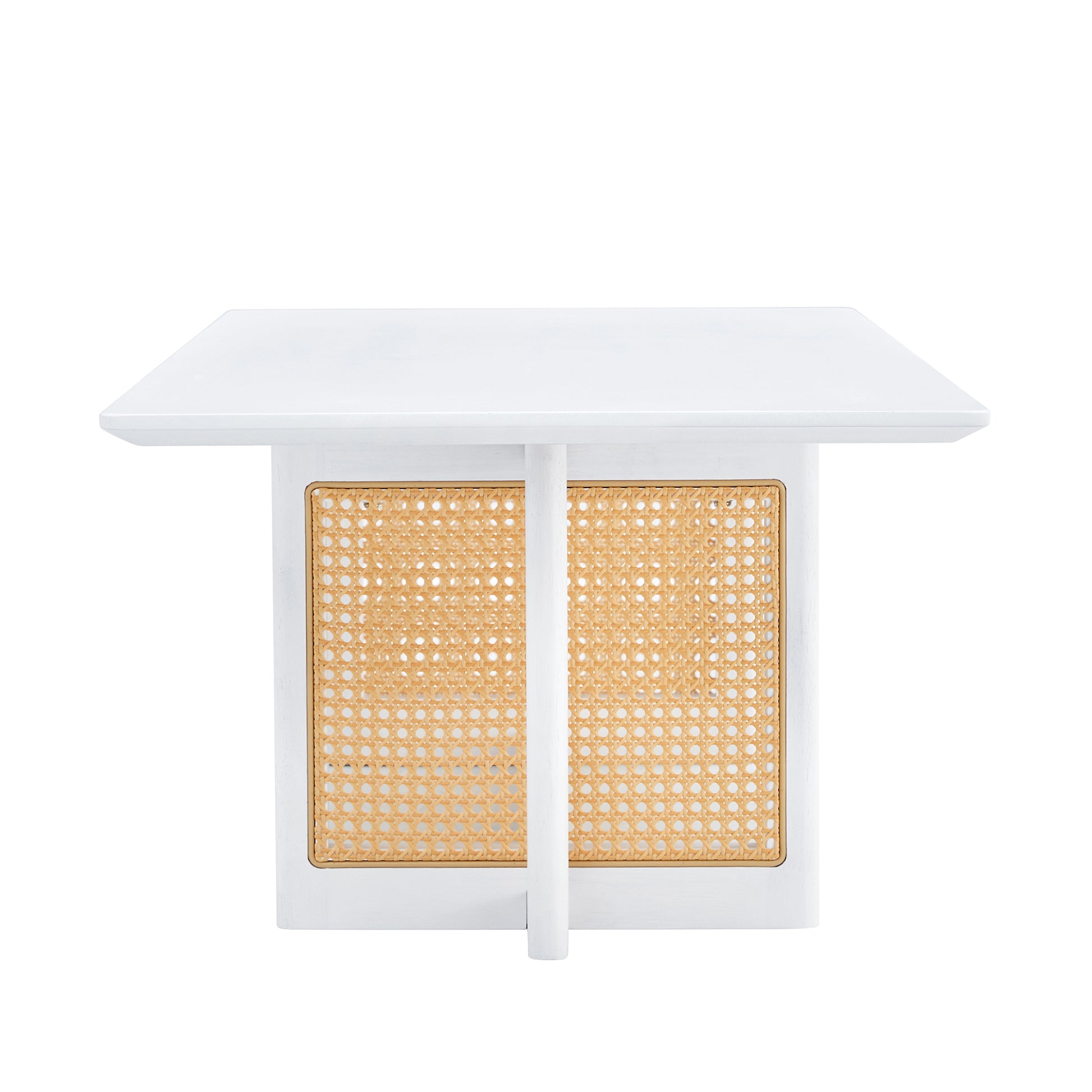 Chinese Style White Solid Wood And Imitation Rattan Coffee Table, Rectangular Solid Wood Coffee Low Table, Small Living Room Coffee Table White Solid Wood