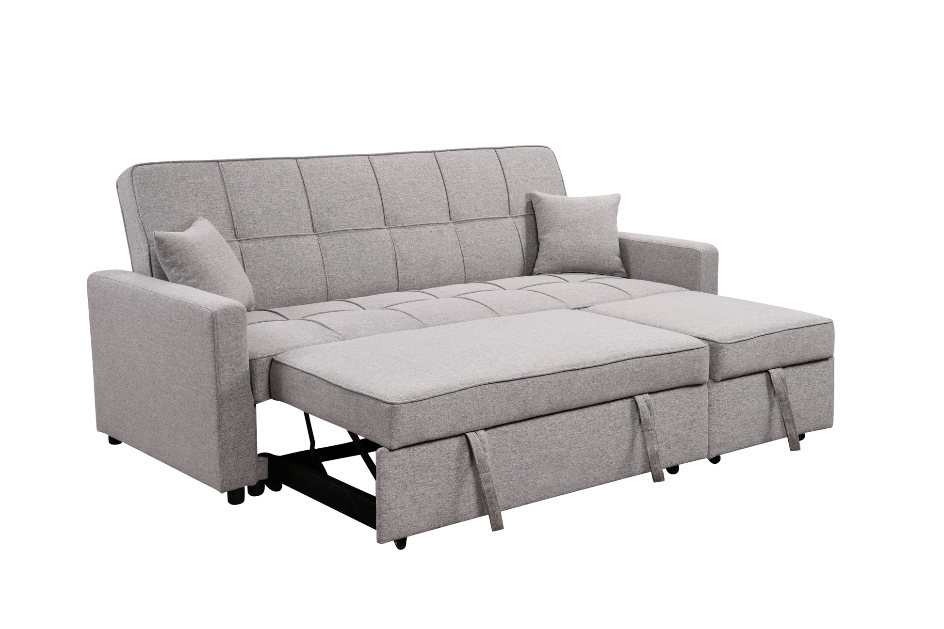 83" Oversized Upholstered Sofa Bed W Pull Out Couch Bed & Adjustable Backrest,3 Seaters Sofa & Couch Convertible Sleep Sofabed For Home Apartment Living Room,Light Gray Light Brown Wood Primary Living Space Heavy Duty Eucalyptus 3 Seat Light Gray Linen