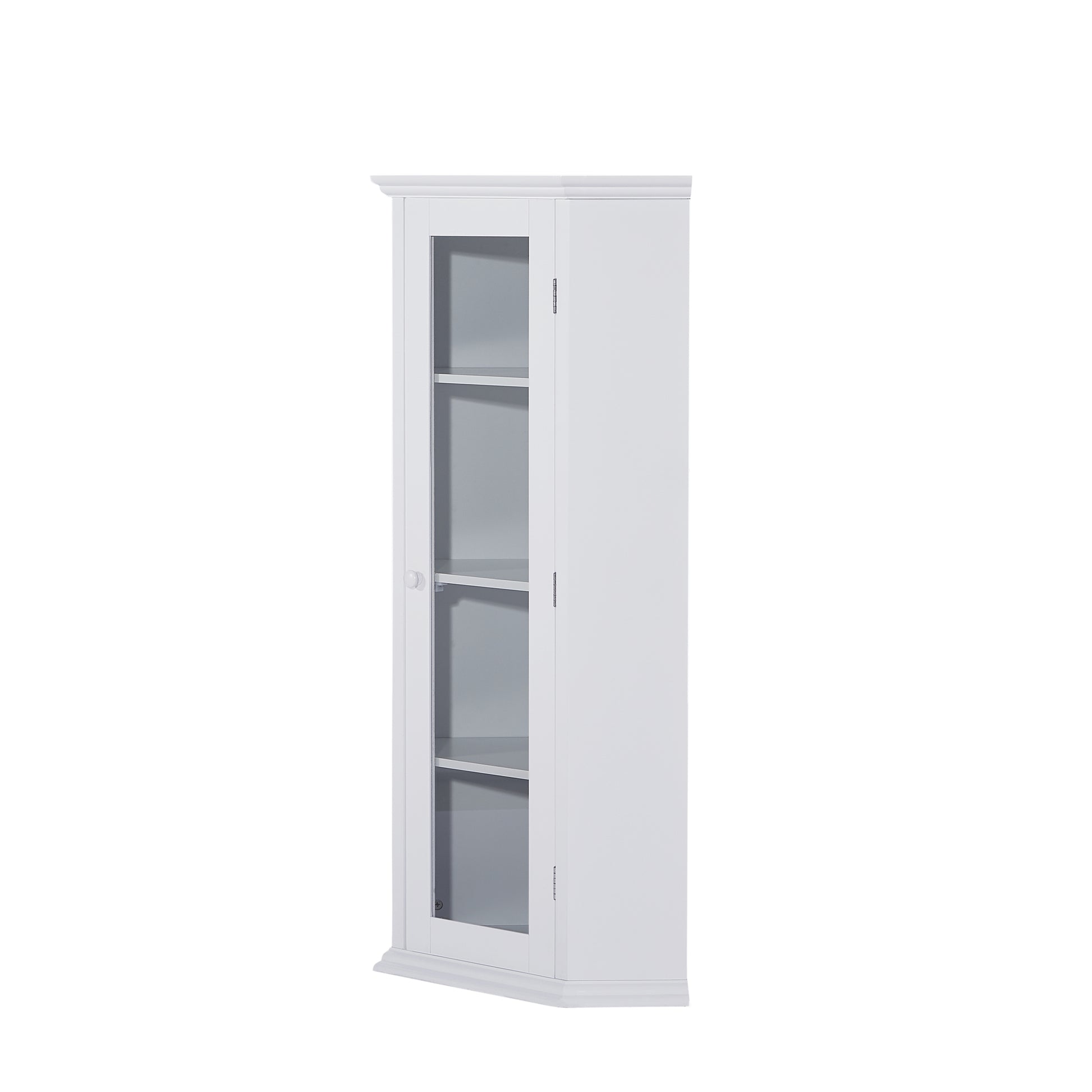 Freestanding Bathroom Cabinet with Glass Door, Corner white-mdf+glass