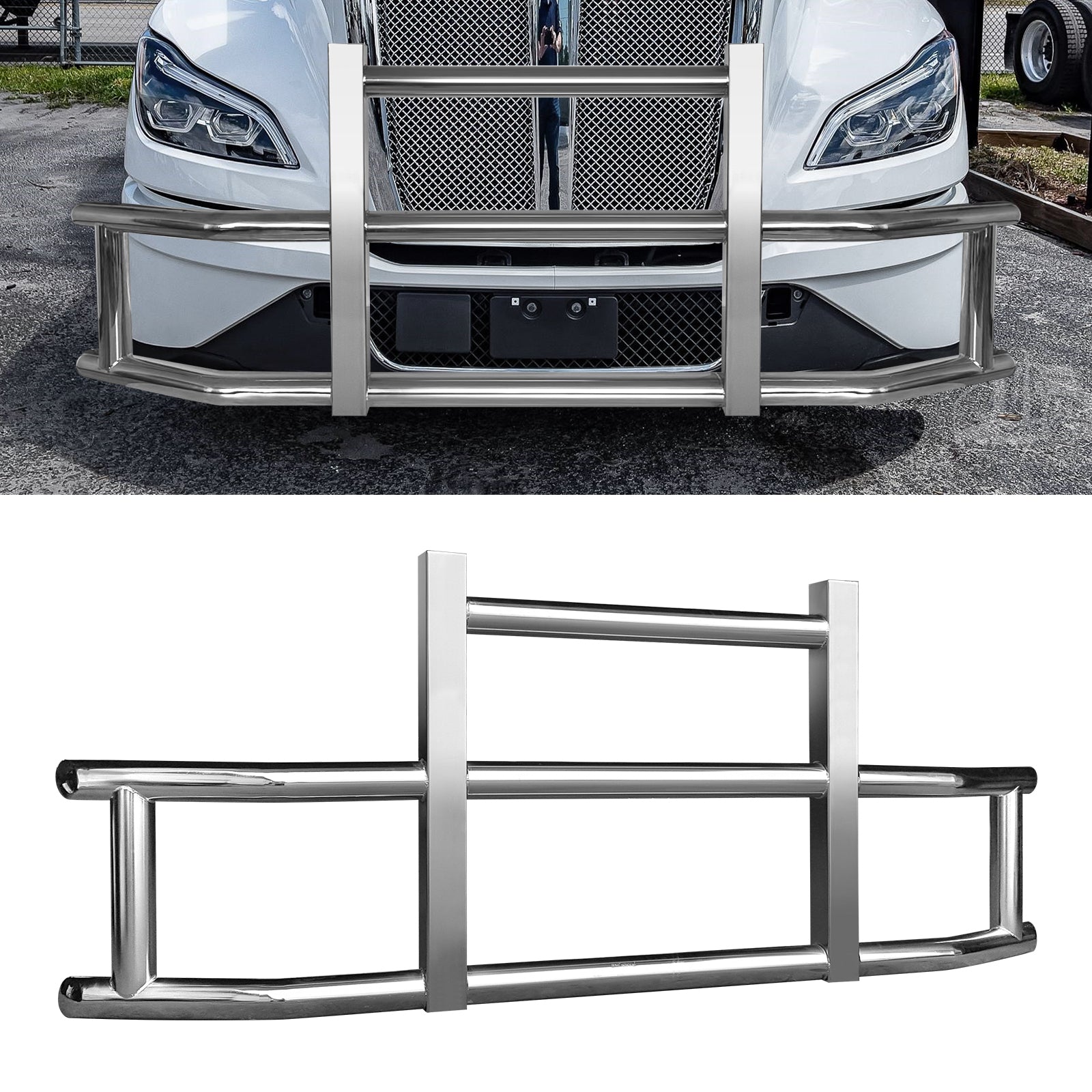 Stainless Steel Deer Guard Bumper For Kenworth T680 2022 With Brackets Chrome Stainless Steel