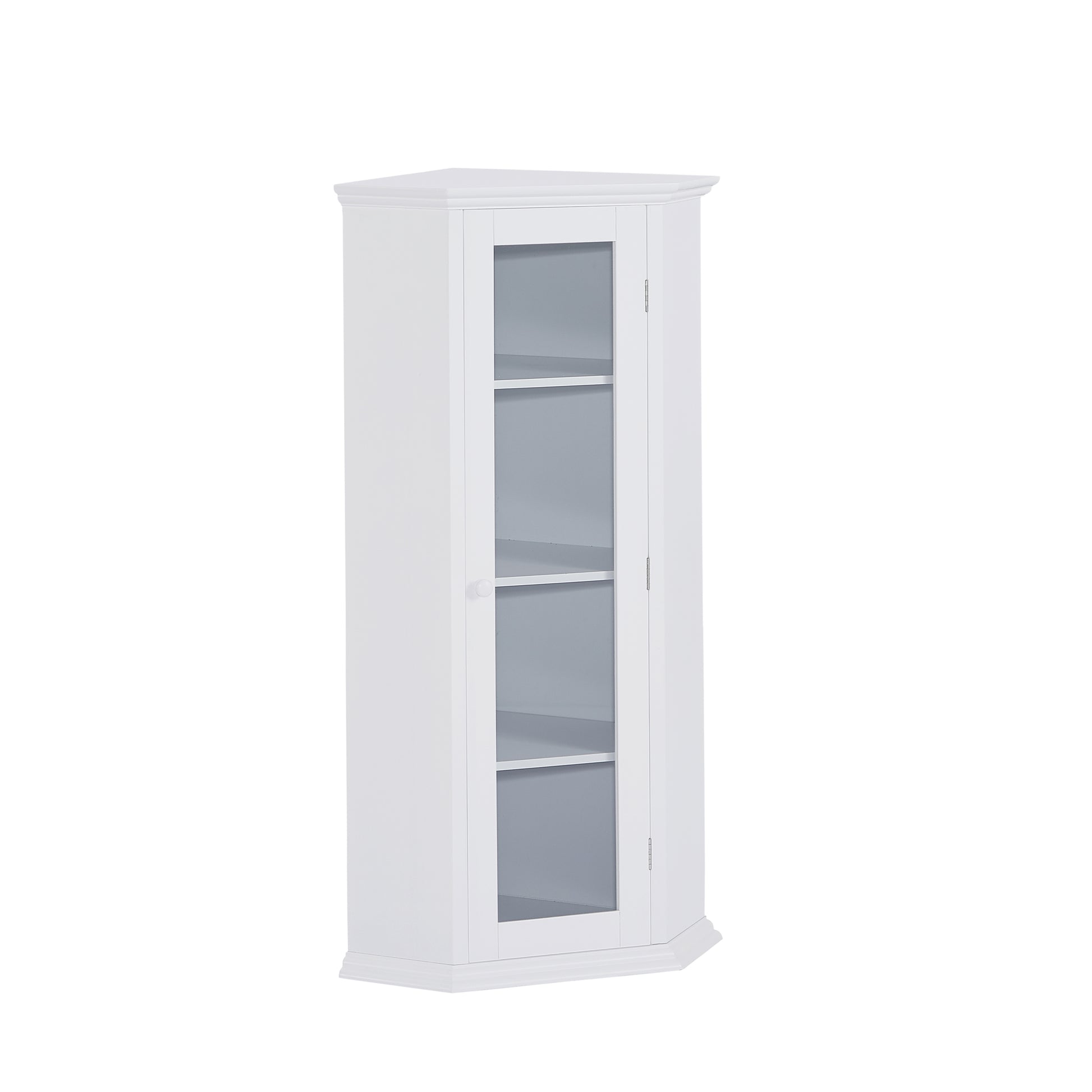 Freestanding Bathroom Cabinet with Glass Door, Corner white-mdf+glass