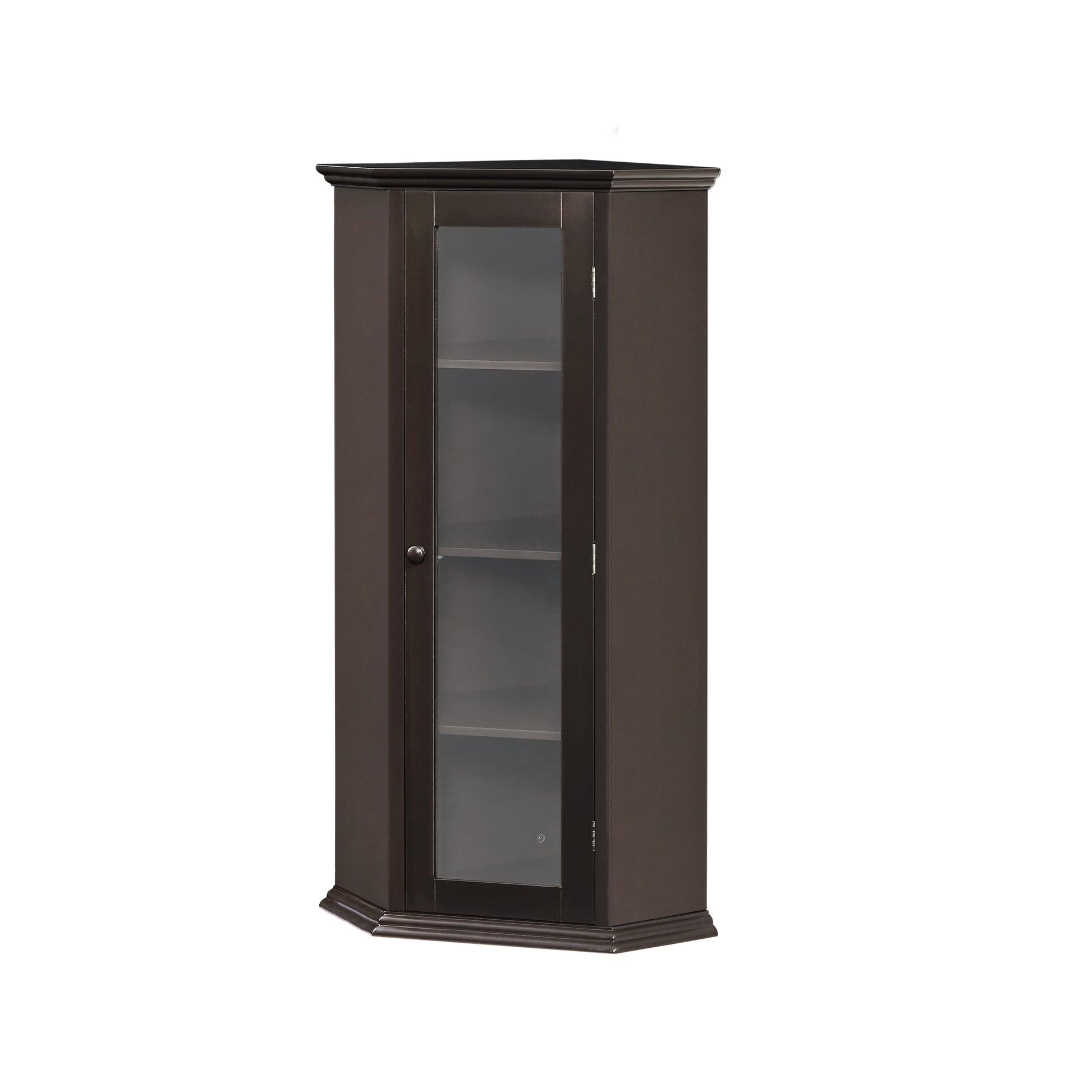 Freestanding Bathroom Cabinet with Glass Door, Corner brown-mdf+glass