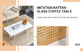 Chinese Style White Solid Wood And Imitation Rattan Coffee Table, Rectangular Solid Wood Coffee Low Table, Small Living Room Coffee Table White Solid Wood