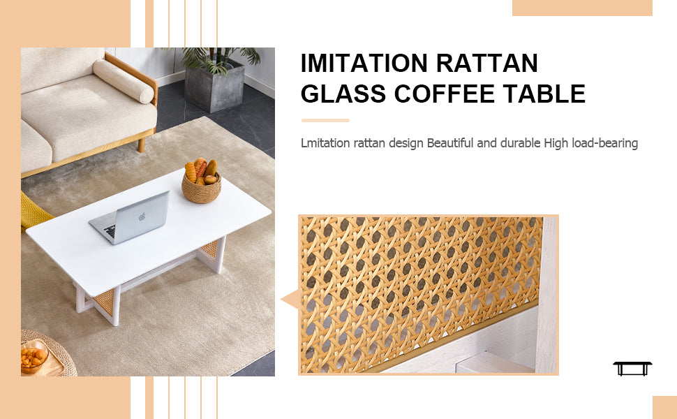 Chinese Style White Solid Wood And Imitation Rattan Coffee Table, Rectangular Solid Wood Coffee Low Table, Small Living Room Coffee Table White Solid Wood