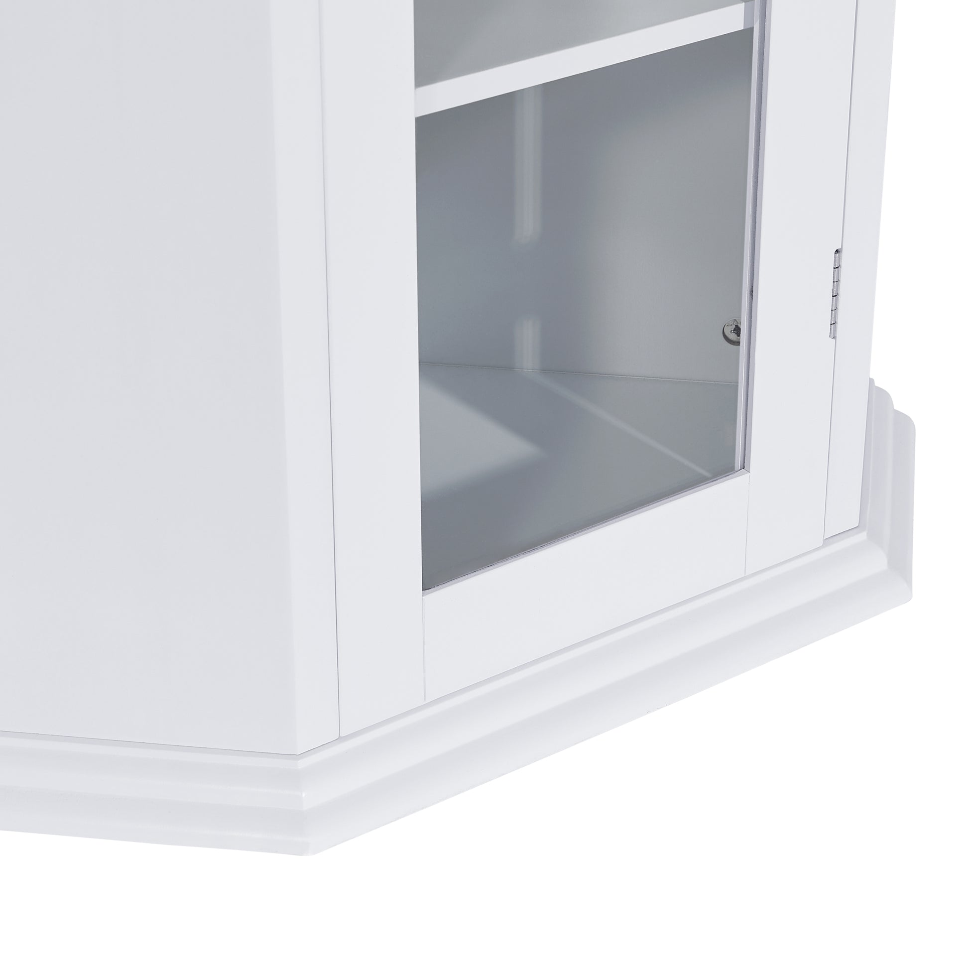 Freestanding Bathroom Cabinet with Glass Door, Corner white-mdf+glass