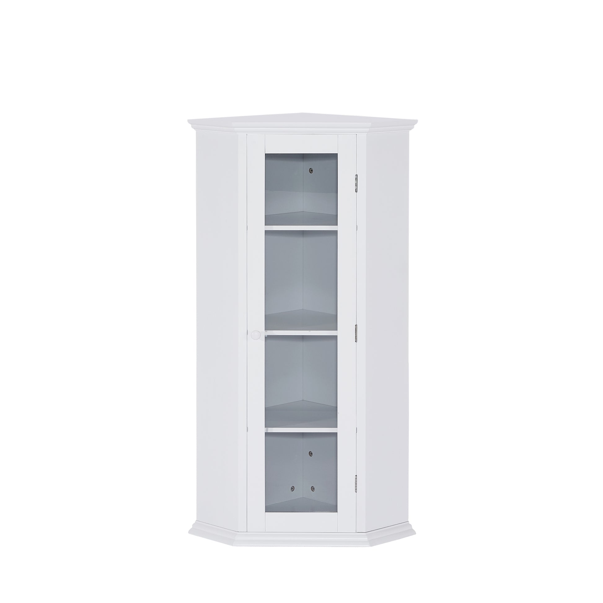 Freestanding Bathroom Cabinet with Glass Door, Corner white-mdf+glass