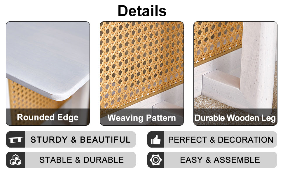 Chinese Style White Solid Wood And Imitation Rattan Coffee Table, Rectangular Solid Wood Coffee Low Table, Small Living Room Coffee Table White Solid Wood