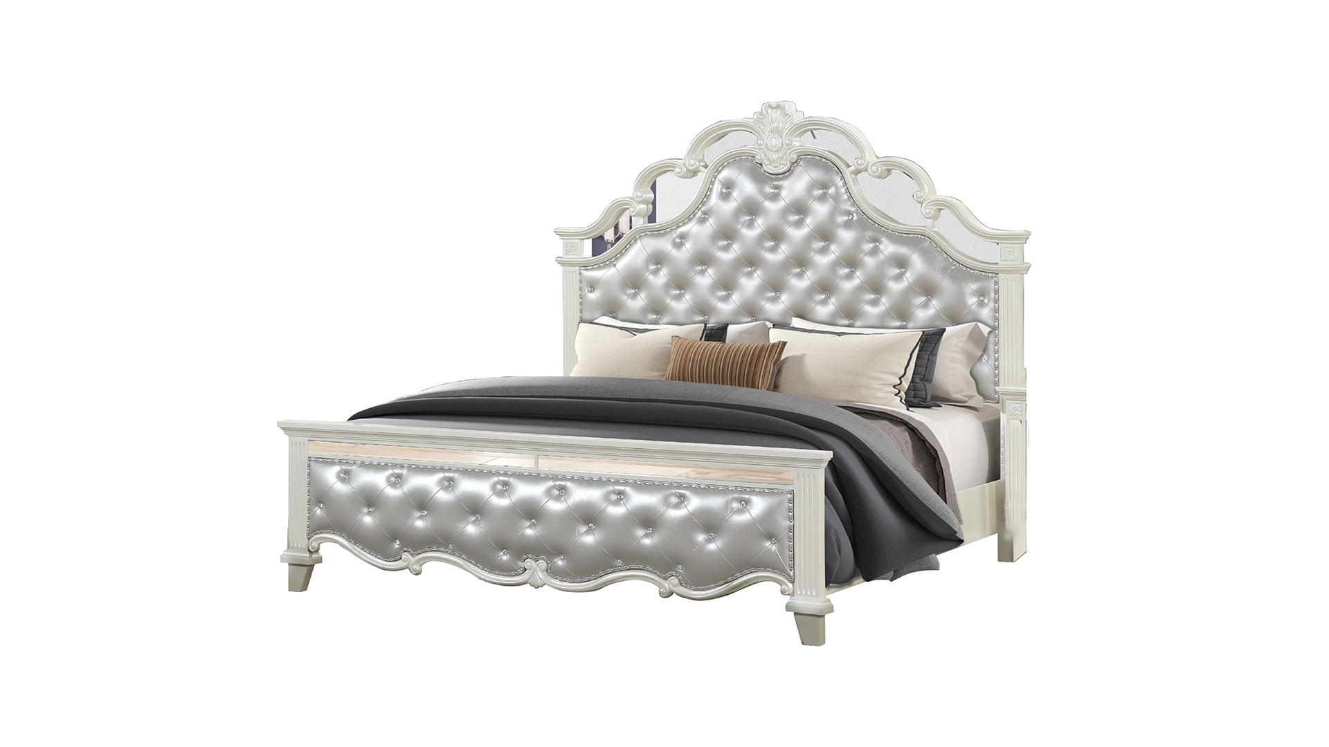 Milan King 4 Pc Tufted Upholstery Bedroom Set Made With Wood In White Box Spring Required King White Wood 4 Piece Set Bedroom Bed Included,Dresser Included,Mirror Included,Nightstand Included Contemporary,Modern Upholstered Tufted Wood