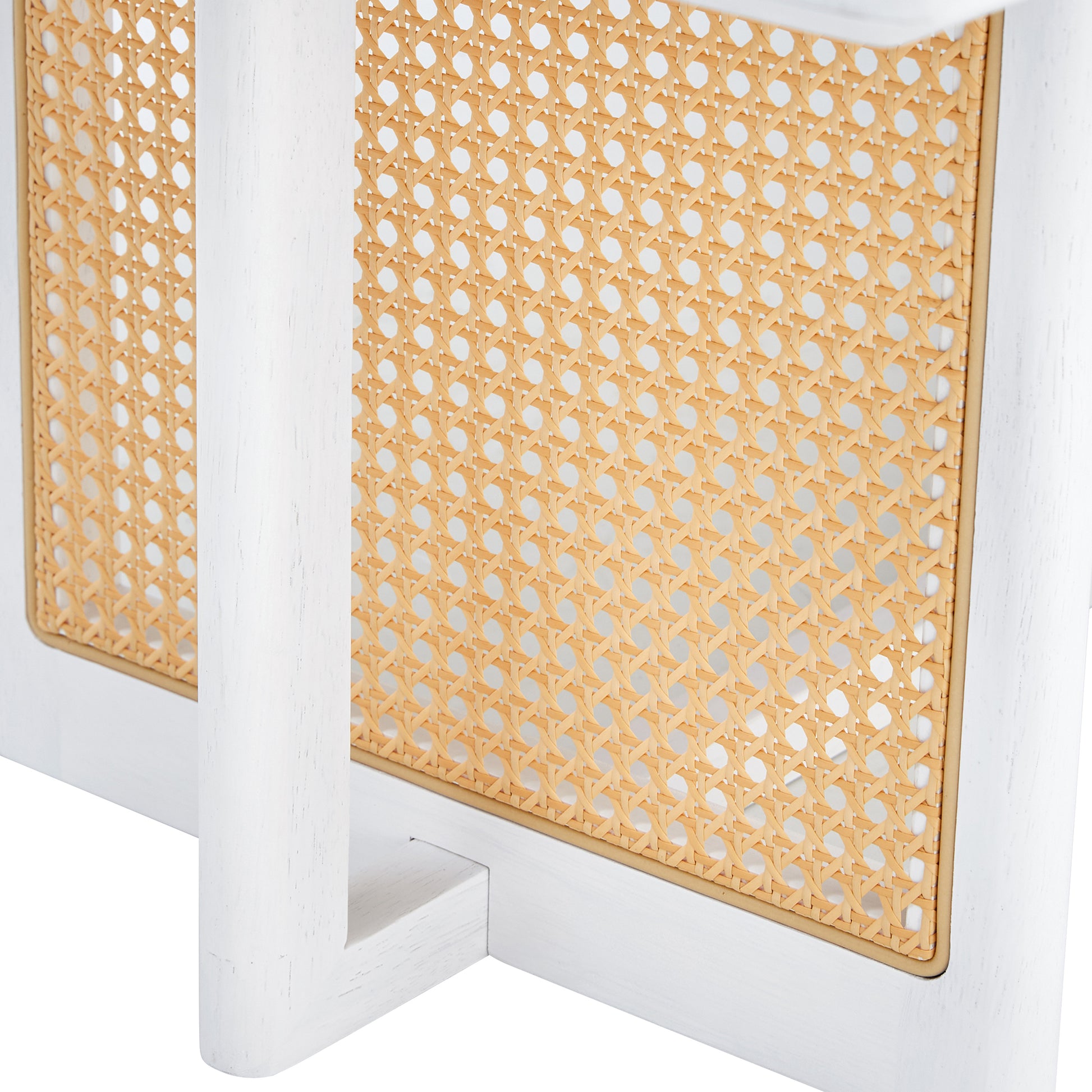 Chinese Style White Solid Wood And Imitation Rattan Coffee Table, Rectangular Solid Wood Coffee Low Table, Small Living Room Coffee Table White Solid Wood