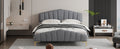 Queen Size Velvet Platform Bed With Thick Fabric, Stylish Stripe Decorated Bedboard And Elegant Metal Bed Leg, Gray Gray Velvet