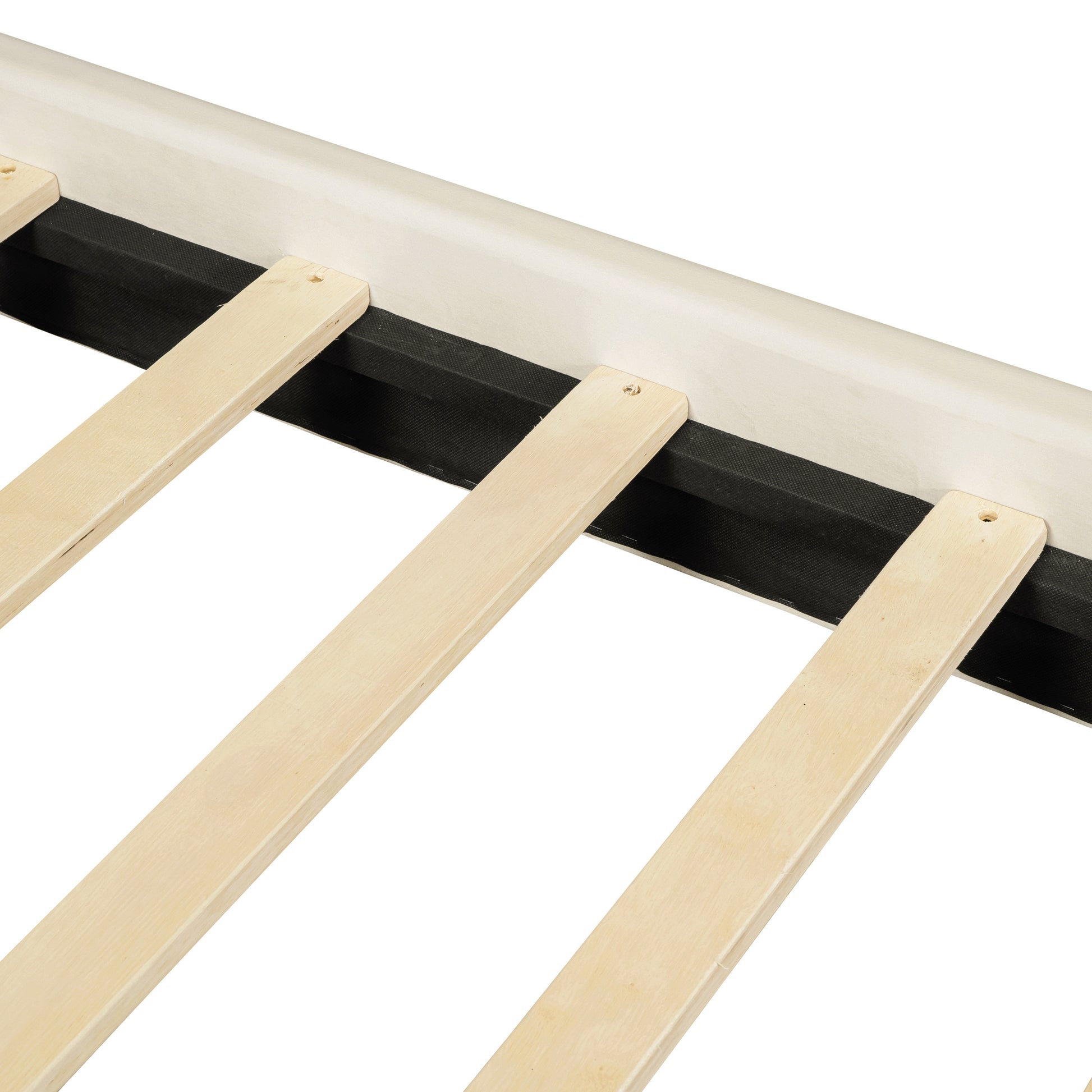 Queen Size Velvet Platform Bed With Thick Fabric, Stylish Stripe Decorated Bedboard And Elegant Metal Bed Leg, Beige Beige Velvet