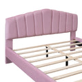 Queen Size Velvet Platform Bed With Thick Fabric, Stylish Stripe Decorated Bedboard And Elegant Metal Bed Leg, Pink Pink Velvet