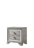 Contemporary 1Pc Light Gray Brown Finish 2 Storage Drawer Nightstand End Table Mirrored Accents Beautiful Solid Wood Wooden Bedroom Furniture Light Grey 2 Drawers Bedside Cabinet Solid Wood