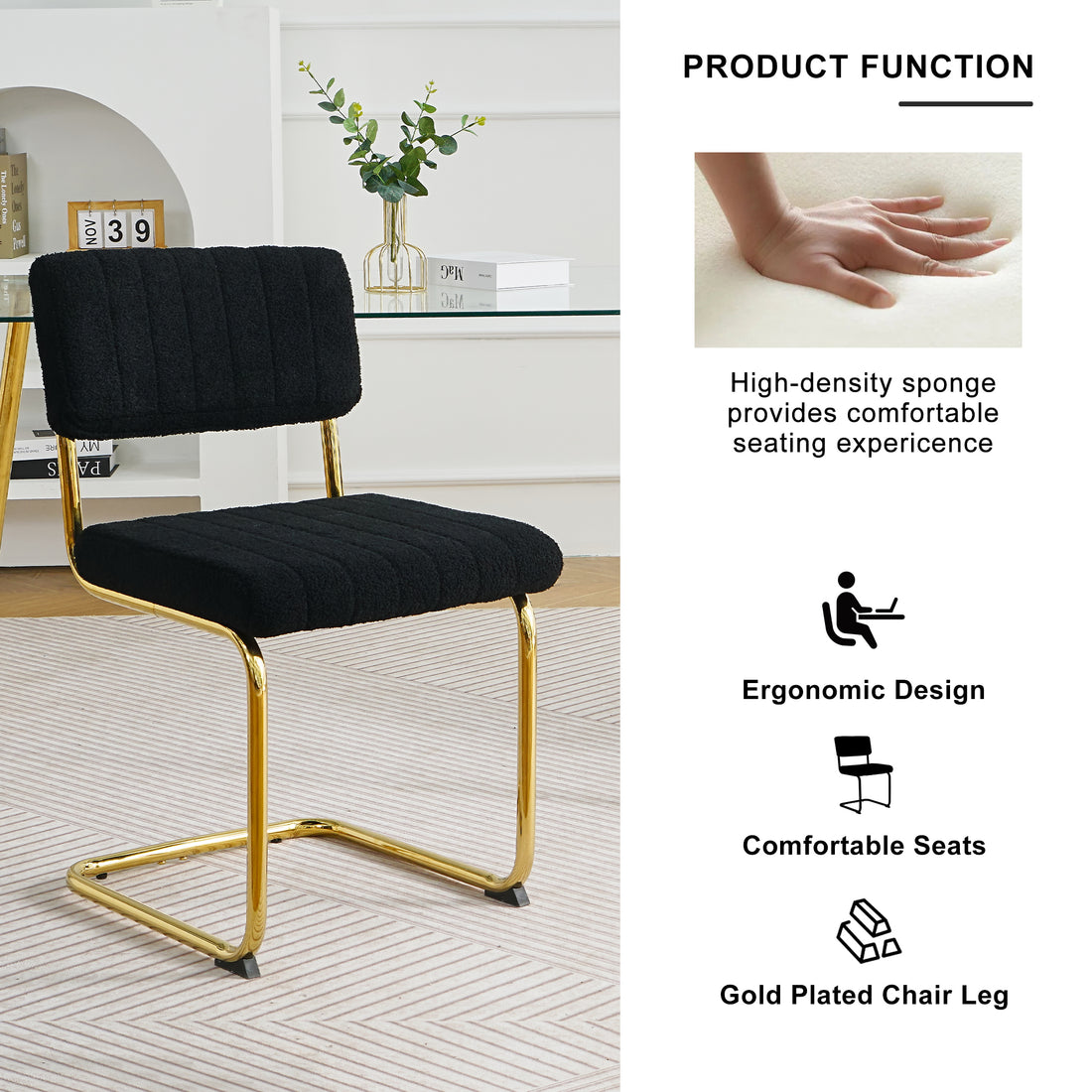 Modern Simple Light Luxury Dining Black Chair Home Bedroom Stool Back Dressing Chair Student Desk Chair Gold Metal Legs Set Of 4 Metal Black Teddy