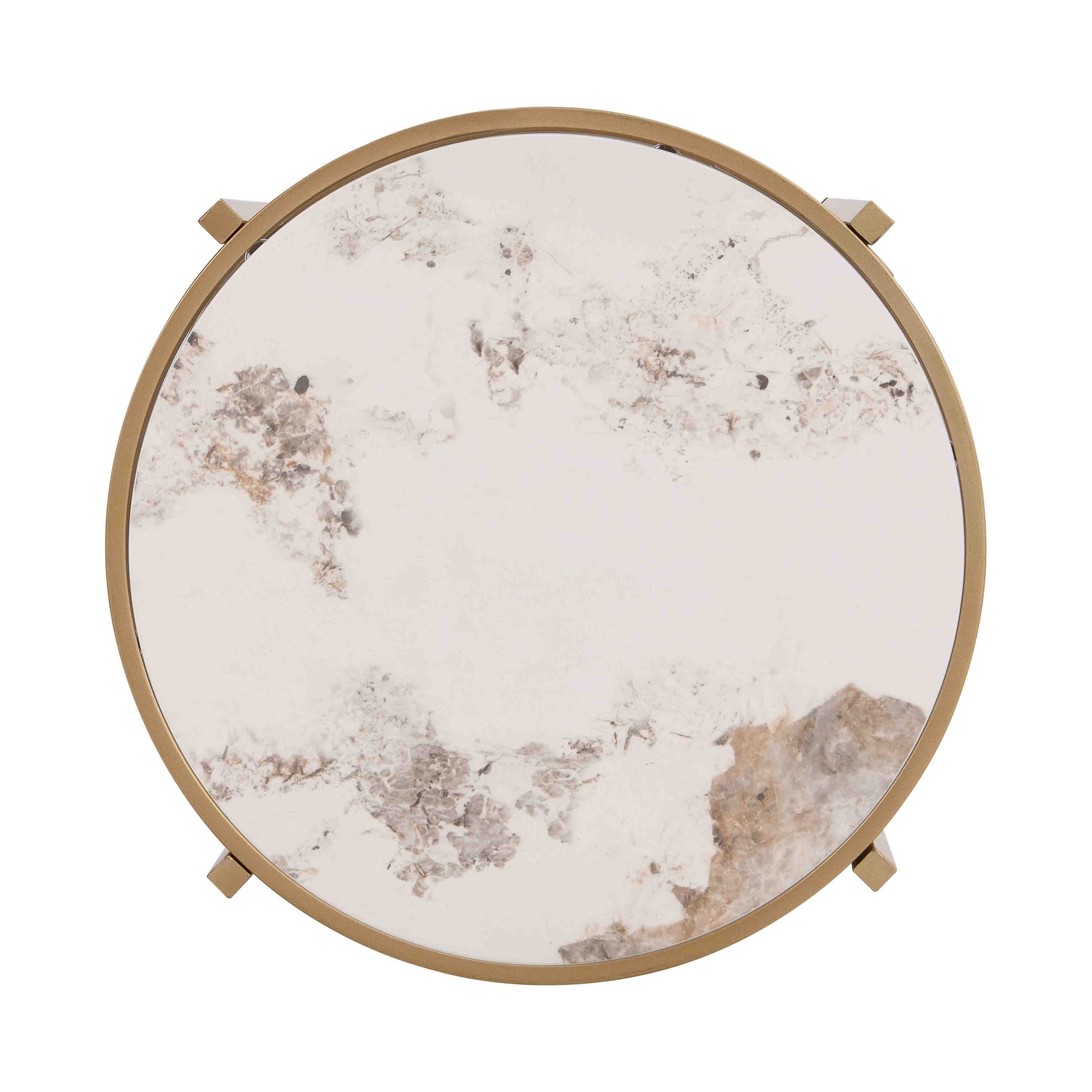 Modern Side Table, Pandora Sintered Stone End Table, Golden Small Coffee Table, 20.67''W X 20.67''D X 21.65'H Golden Iron