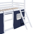Twin Size Bunk Wood House Bed With Elegant Windows, Sills And Tent, Blue White Twin White Blue Solid Wood Mdf