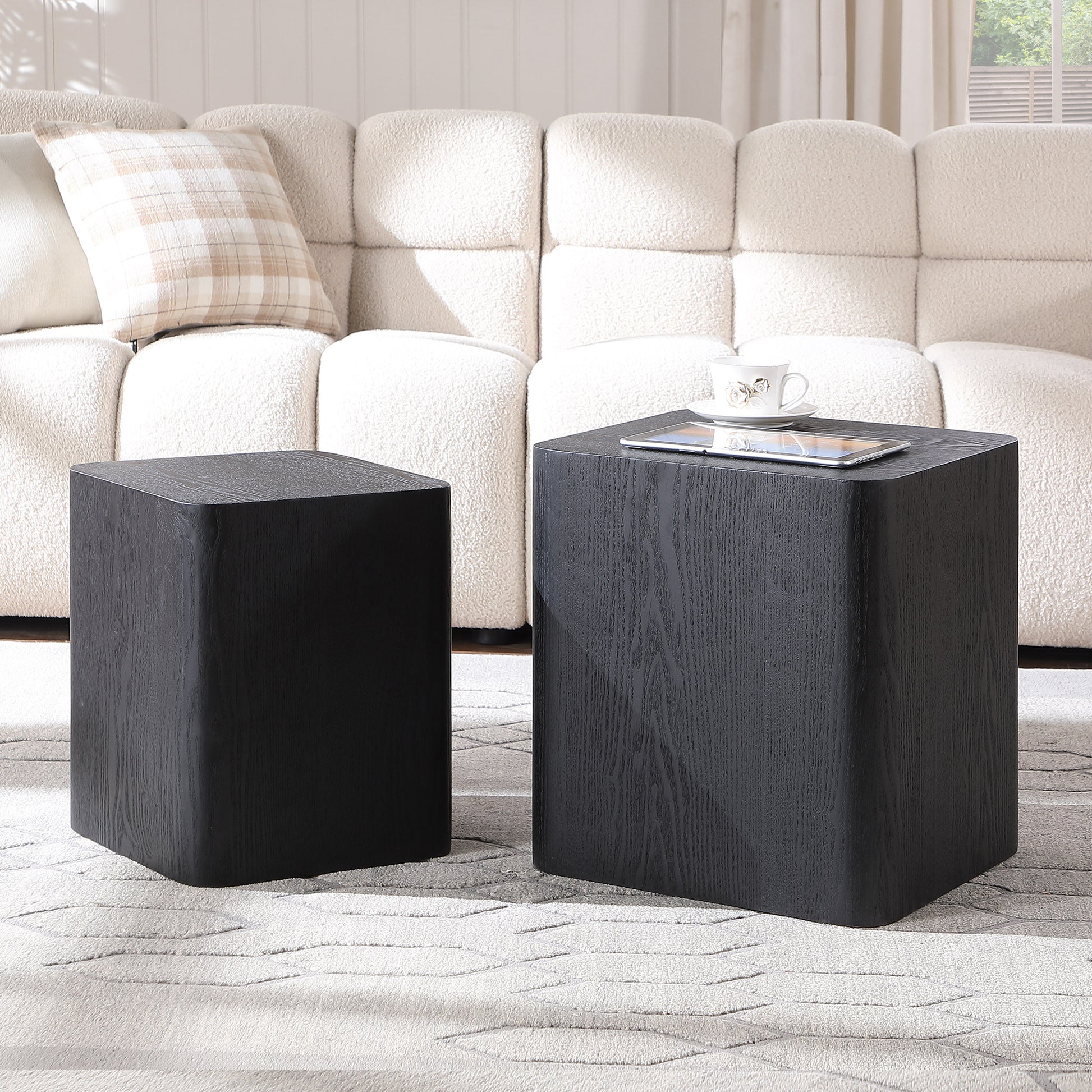 Upgrade Mdf Nesting Table Side Table Coffee Table End Table For Living Room,Office,Bedroom ,Black Oak Set Of 2 Black Mdf