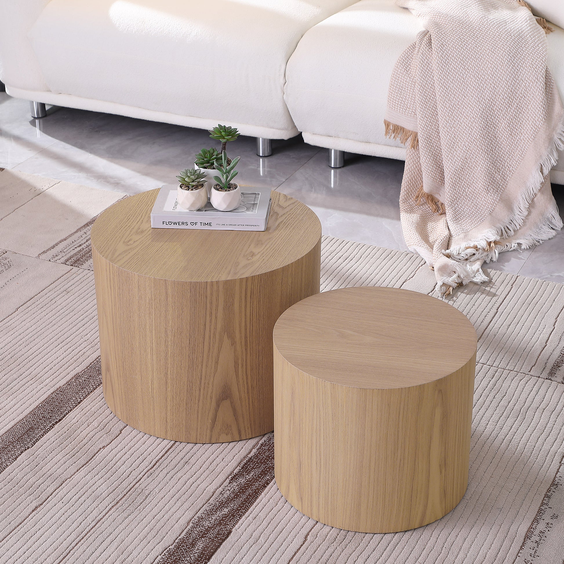 Mdf Side Table Coffee Table End Table Nesting Table Set Of 2 With Oak Veneer For Living Room,Office,Bedroom Oak Mdf