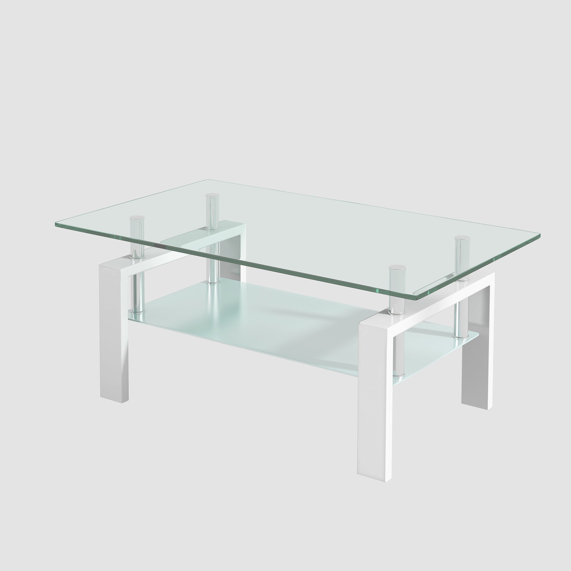 Tempered Clear Glass Coffee Table, 2 Layers Coffee Table Living Room Center Table Transparent Glass