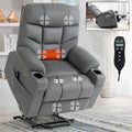 Okin Motor Up To 350 Lbs Power Lift Recliner Chair, Heavy Duty Motion Mechanism With 8 Point Vibration Massage And Lumbar Heating, Cup Holders, Usb And Type C Ports, Removable Cushions, Grey White Metal Primary Living Space Heavy Duty Pine Grey