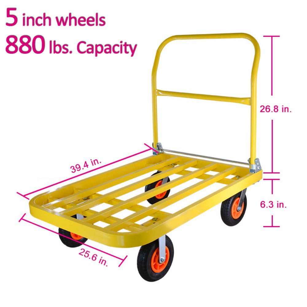 880 lbs. Capacity Steel Push Hand Truck Heavy Duty yellow-metal